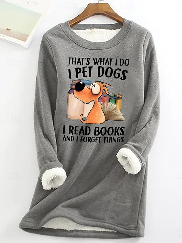 Women's Pullover Sweatshirt Graphic Animal Letter Warm Casual Fuzzy Long Sleeve Round Neck Regular Tops Street Casual Drawstring Print Black Dark Pink Gray Spring Fall Winter