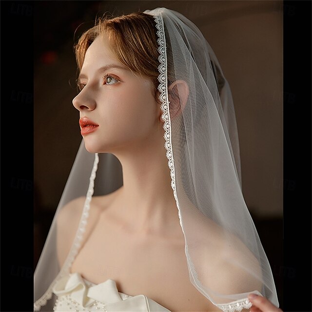 One-tier Comtemporary / Stylish / Classic Wedding Veil Fingertip Veils with Pure Color 35.43 in (90cm) Lace / Tulle
