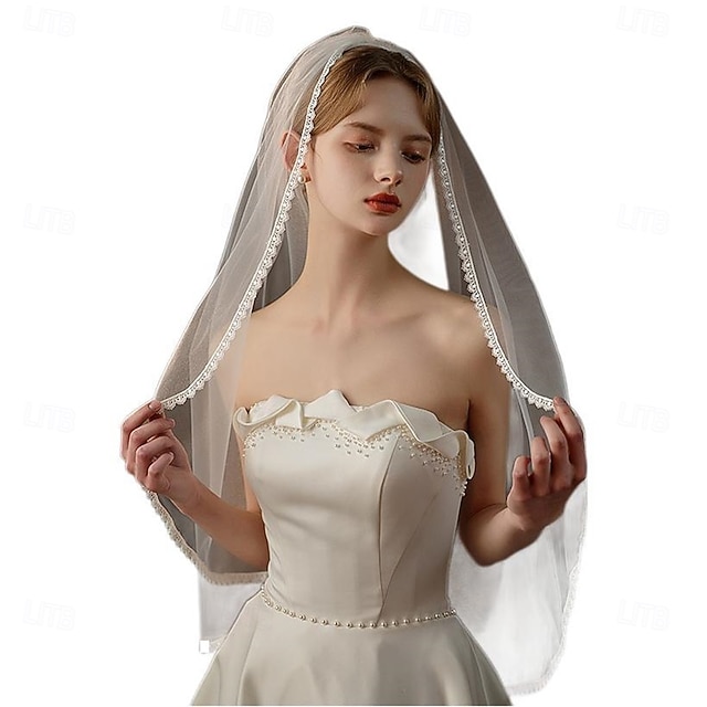 One-tier Comtemporary / Stylish / Classic Wedding Veil Fingertip Veils with Pure Color 35.43 in (90cm) Lace / Tulle