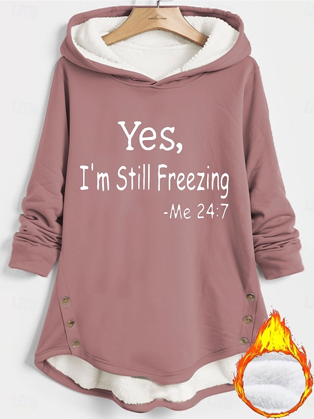 Women's Hoodie Sweatshirt Pullover Fleece Lined Warm Pajamas Sherpa Letter Casual Sports Print Warm Fuzzy Comfrt Long Sleeve Top Micro-elastic Fall & Winter Comfrt Breathable Soft Fabric