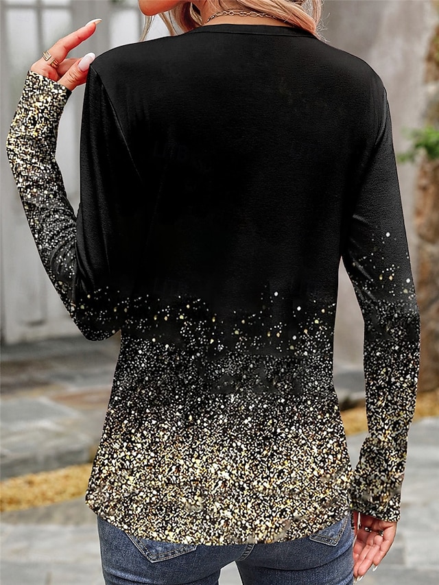Christmas Women's T shirt Crew Neck Long Sleeve Tunic Casual Print Regular Tops Daily Black Spring Fall