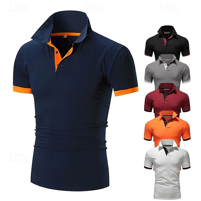 Men's Polo Golf Shirt Casual Sports Classic Short Sleeve Basic Casual Solid Color Plain Button Front Summer Spring Regular Fit Apple Green Light Pink Golden yellow Lake blue Yellow and Navy Black Polo