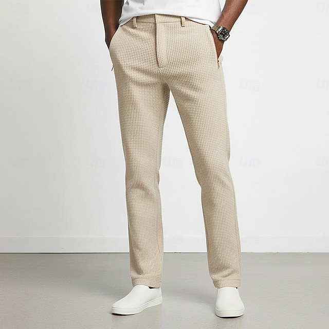 Men's Waffle Trousers Dress Pants Slacks Suit Pants Front Pocket Plain Comfort Full Length Daily Business Wedding Vacation Fashion Blue White Micro-elastic