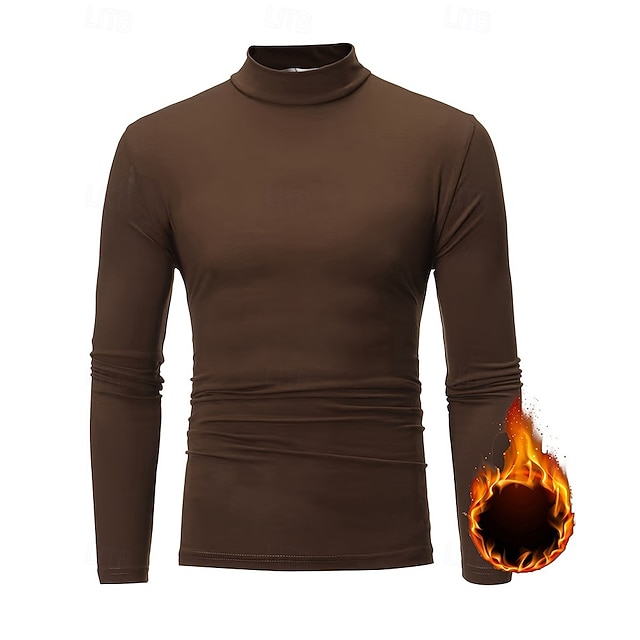 Men's Pullover Tops Fleece Baselayer Top Thermal Underwear Long Sleeve Top Athleisure Solid Colored Warm Gym Hiking Workout Sportswear Activewear Black White Dark Blue