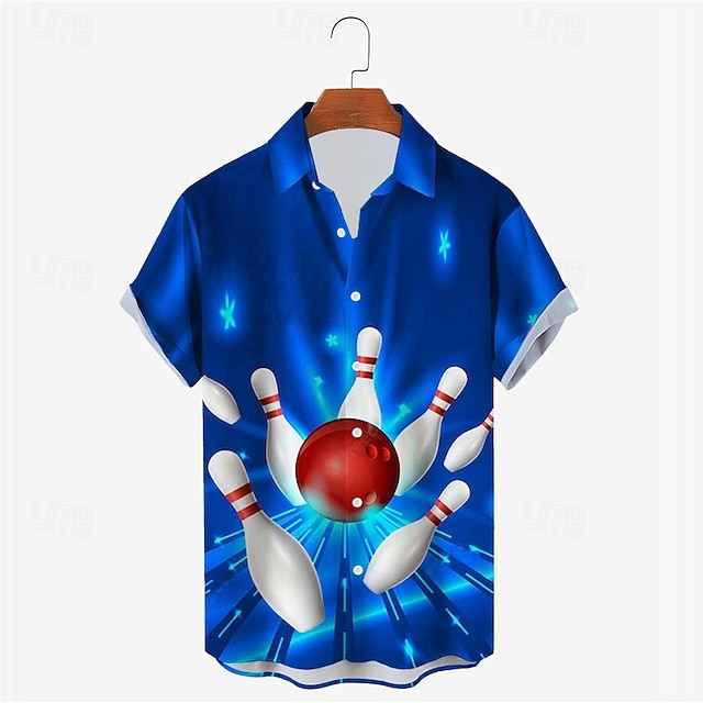 Men's Bowling Ball Shirt Button Up Shirt Short Sleeve Designer Casual Soft Outdoor Daily Holiday Summer Spring Turndown Print Button-Down White + Green Black Yellow Red Blue