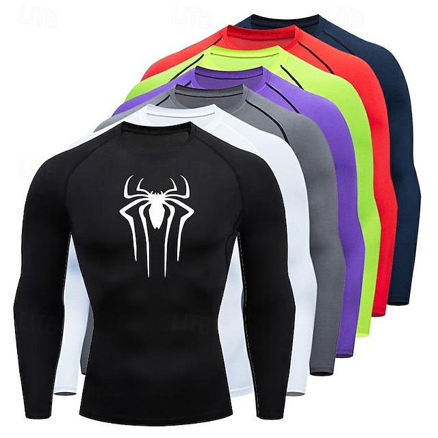 Men's Compression Shirt Athletic Shirt Gym Shirt Fitness Shirt Long Sleeve Tee Tshirt Casual Athleisure Spiders Spandex Quick Dry Soft Breathable Gym Workout Walking Jogging Sportswear Activewear