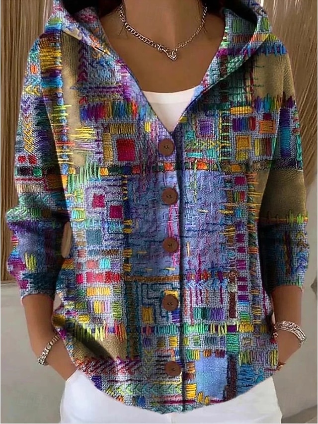 Women's Sweaters Warm Print Casual Floral Casual Regular Hooded Regular Fit Long Sleeve Outerwear Light Yellow Yellow Pink Fall Winter