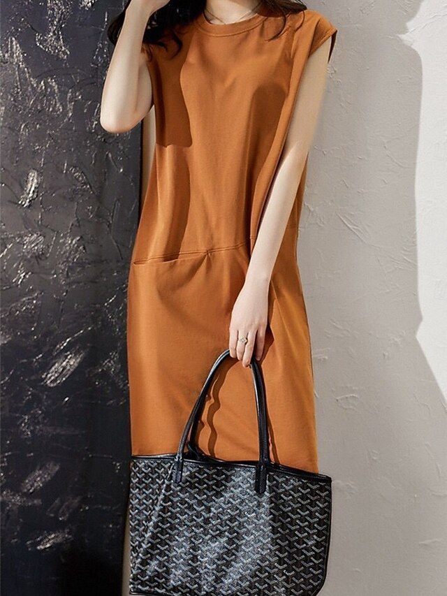 Women's Mini Dress T Shirt Dress Tee Dress Shift Dress Summer Dress Casual Daily Regular Fit Solid Color Sleeveless Crew Neck Black Khaki Summer