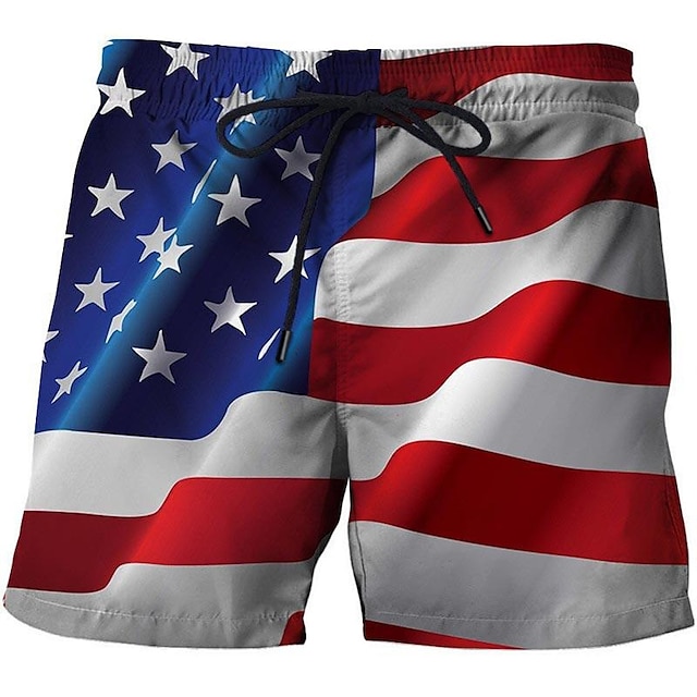 Men's American Flag Swimming Trunks Board Shorts Swim Shorts Mid Waist Hawaiian Casual Holiday Beach Drawstring with Mesh lining Elastic Waist Designer Clothing Apparel
