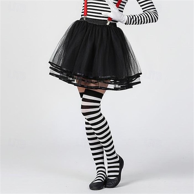 Carnival Costume Mime Artist Mime Clown Carnival Fancy Costume Tulle Skirt Tutu Skirt Circus 1950s 1980s Layered Puffy Adults' Women's Halloween Carnival Party Performance Dance Ballet Easy Carnival