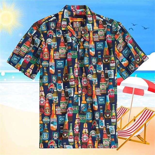 Men's Beer Shirt Button Up Shirt Short Sleeve Fashion Designer Casual Street Casual Daily Spring & Summer Turndown 3D Button-Down Red Royal Blue Green