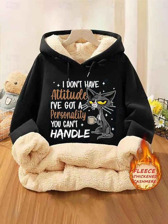 Women's Hoodie Sweatshirt Pullover Fleece Lined Warm Pajamas Animal Letter Street Dailywear Pocket Print Casual Comfrt Long Sleeve Micro-elastic Fall Winter Fall & Winter Comfrt Breathable Soft Fabric