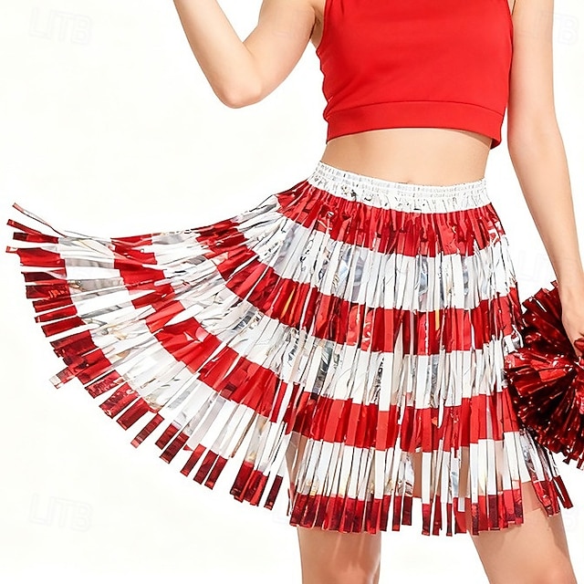 Carnival Skirt Fancy Costume White and Red Shiny Tinsel Material Mettalic Adults' Women's Carnival Performance Party Easy Carnival Costume Dress Up