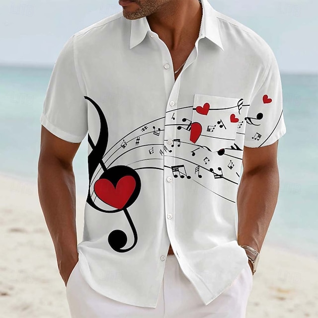 Men's Butterfly Musical Notes Shirt Summer Shirt Button Up Shirt Short Sleeve Fashion Casual Daily Music Festival Summer Spring Turndown 3D Print Collared Shirts Front One Pocket White 1 White White