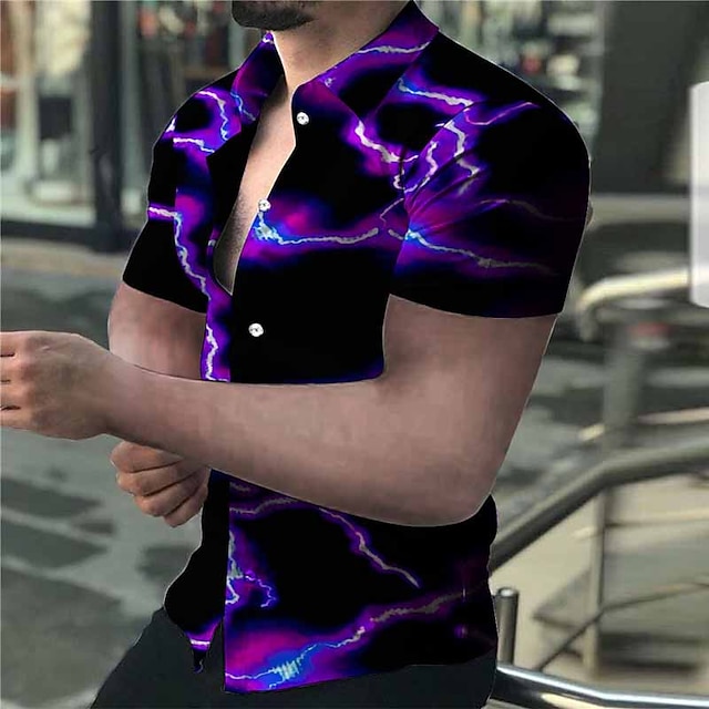 Men's Abstract Crack Shirt Button Up Shirt Short Sleeve Fashion Streetwear Designer Outdoor Street Daily Summer Spring Turndown Print Black White Yellow Red Blue