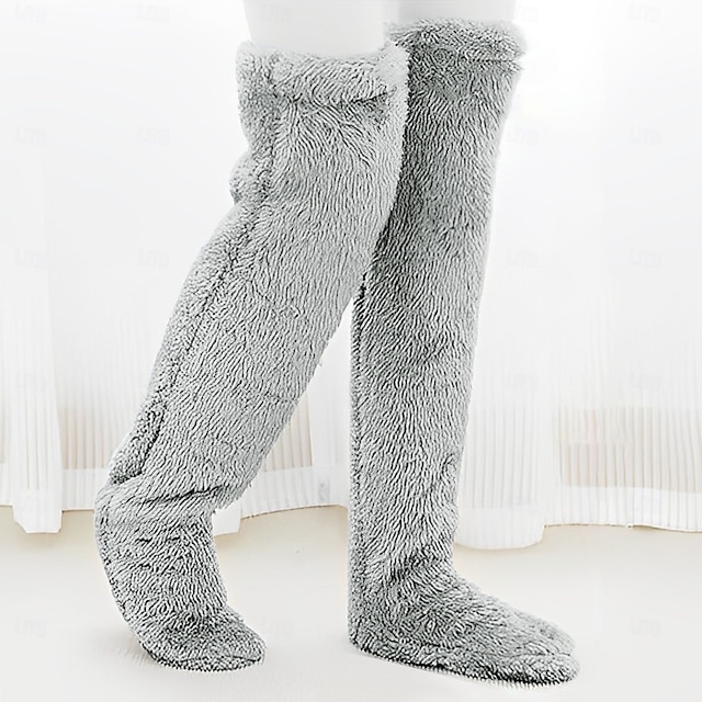 Teddy Bear Floor Socks for Women Autumn Winter Long Knee High Socks Cozy Warm Leg Cover Plush Thick Comfortable High Knee Socks Home Wear