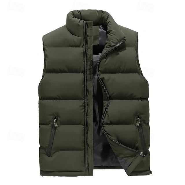 Men's Hiking Vest Puffer Vest Sleeveless Vest Outdoor Thermal Warm Lightweight Breathable Winter Zipper Polyester Black Red Blue Hunting Fishing Climbing