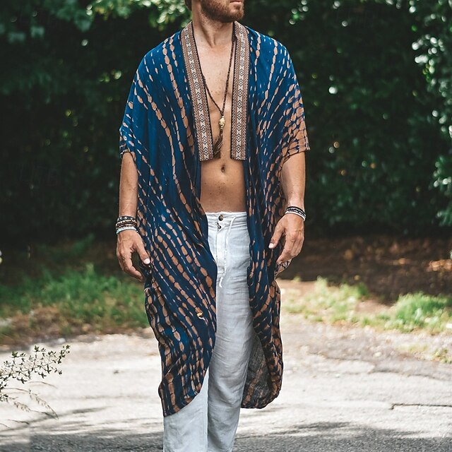 Men's Cloak / Capes Vacation Daily Breathability Print Summer Pattern Fashion Casual Long Blue Green Jacket