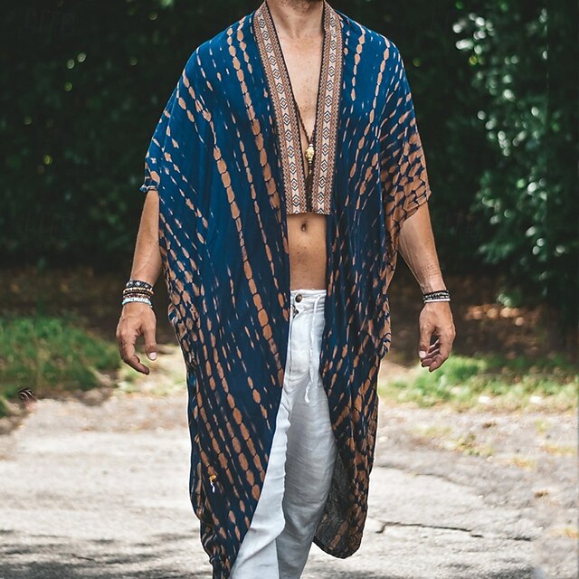 Men's Cloak / Capes Vacation Daily Breathability Print Summer Pattern Fashion Casual Long Blue Green Jacket