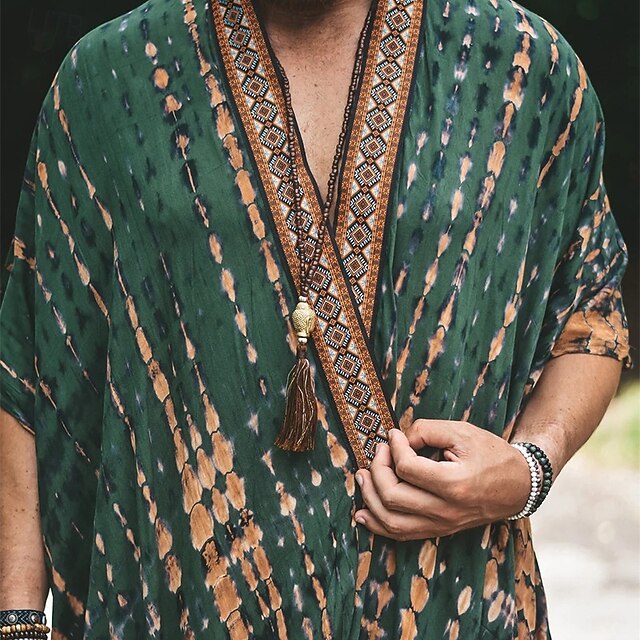 Men's Cloak / Capes Vacation Daily Breathability Print Summer Pattern Fashion Casual Long Blue Green Jacket