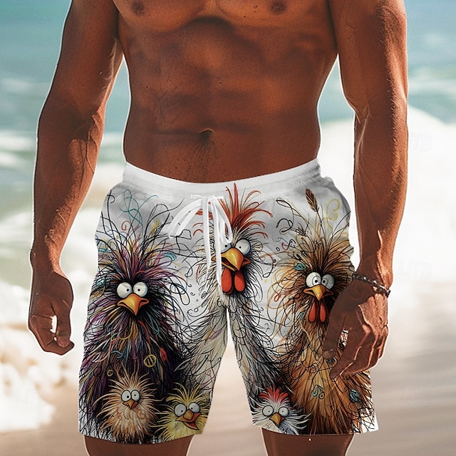 Men's Animal Chick Board Shorts Swimming Trunks Shorts Mid Waist Fashion Streetwear Designer Casual Daily Holiday Drawstring Pocket Elastic Waist Designer Clothing Apparel