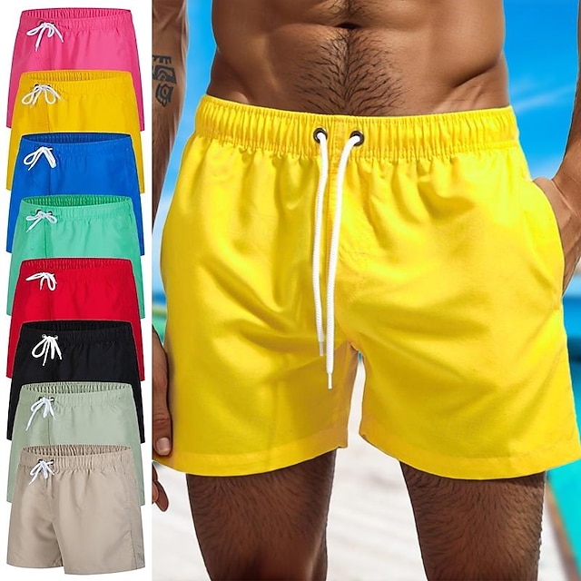 Men's Swim Shorts Swim Trunks Quick Dry Board Shorts Bathing Suit Breathable Drawstring With Pockets - Swimming Surfing Beach Water Sports Solid Colored Spring Summer