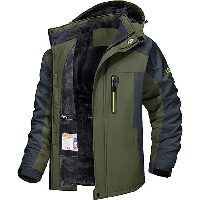 Men's Winter Jacket Fleece Jacket Softshell Jacket Windbreaker Climbing Snow Sports Thermal Warm Waterproof Hooded Waterproof Winter Autumn / Fall Sportswear Regular Red Army Green Light Black Light