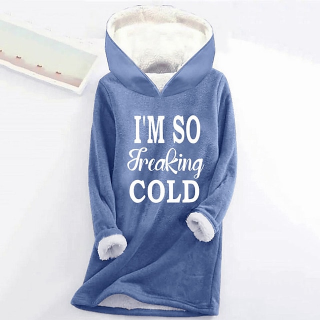 Women's Hoodie Sweatshirt Pullover Sherpa Letter Casual Sports Print Warm Fuzzy Comfrt Hoodie Long Sleeve Top Micro-elastic Fall & Winter Comfrt Breathable Soft Fabric