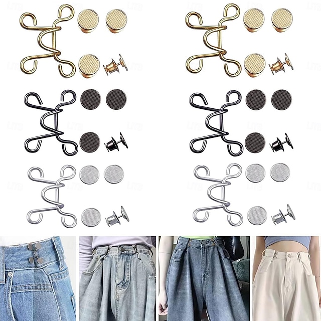 6 Set/36 Pieces Jean Button Pins Adjustable Waist Buckle Extender Set No Sewing Required Jean Buttons Pant Waist Tightener for Jeans Dress Fit Instant Button