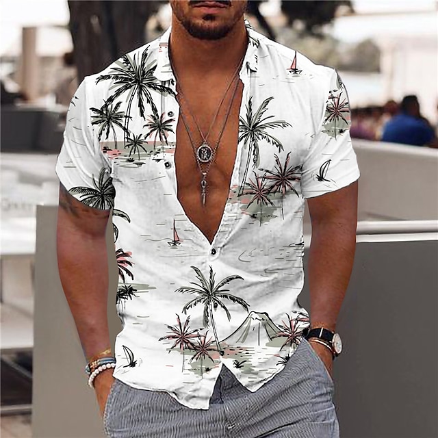 Men's Coconut Tree Aloha Tropical Plants Shirt Summer Hawaiian Shirt Short Sleeve Shirt Turndown Fashion Hawaiian Designer Outdoor Street Casual Light Pink White Yellow Print S M L