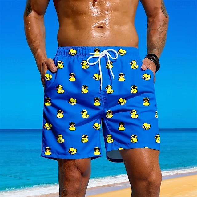 Men's Animal Funny Duck Swim Trunks Swim Shorts Board Shorts Mid Waist Streetwear Hawaiian Beach Vacation Wear Side Pockets Mesh Lining Elastic Drawstring Waist Designer Clothing Apparel