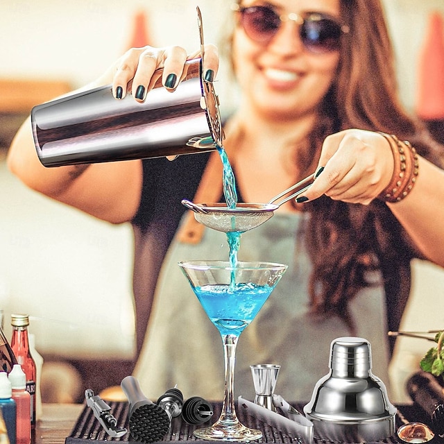 10-Piece Cocktail Shaker Set with Bamboo Stand - Mixology Bartender Kit