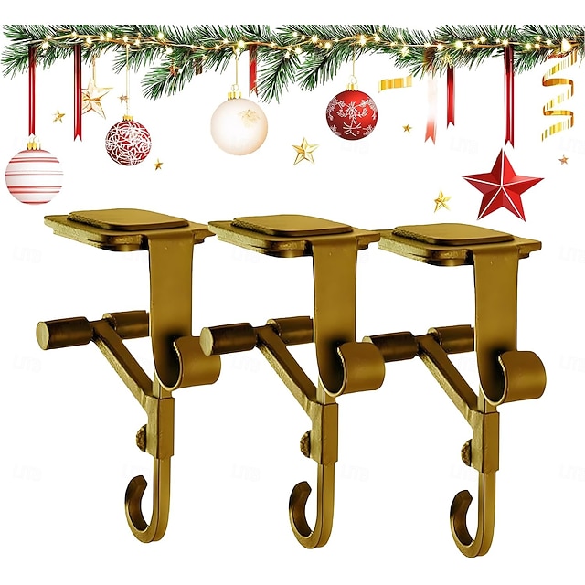 Adjustable Christmas Garland and Stocking Hanger 2 In 1 Fireplace Hanger, Metal Christmas Stocking Holder, No Drill, Fits 0.5" to 8.5" Mantles, Holds Up to 20 Lbs