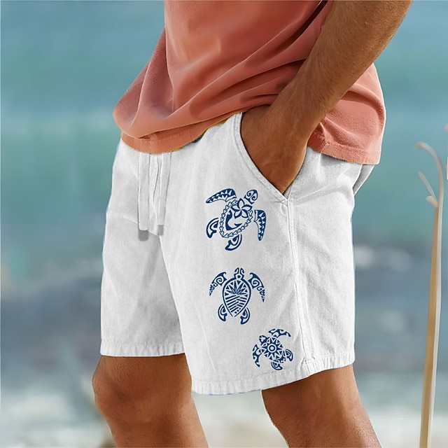 Men's Animal Sea Turtle Shorts Summer Shorts Beach Shorts Mid Waist Hawaiian Casual Outdoor Holiday Going out Drawstring Elastic Waist Print Designer Clothing Apparel
