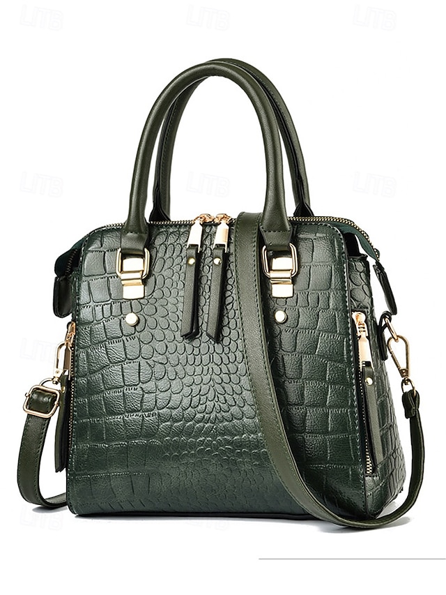 Women's Faux Leather Crocodile Pattern Handbag with Tassel Charm 鈥?Elegant Top Handle and Crossbody Purse for Work, Shopping and Daily Outings
