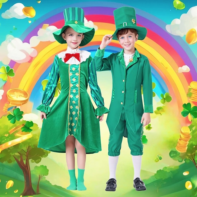 Shamrock Irish Halloween Cosplay Costume Outfits Carnival Costume Cosplay Kid's Boys' Girls' Carnival Masquerade Saint Patrick's Day Party Masquerade Easy Halloween Costumes Dress Up