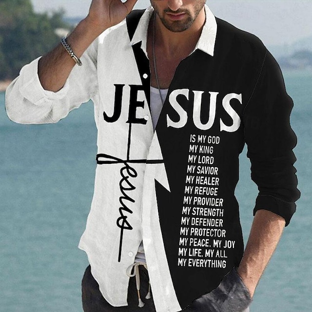 Men's Boardmasters Letter Cross Shirt Button Up Shirt Long Sleeve Fashion Streetwear Designer Outdoor Casual Daily Summer Spring Fall Turndown Print Blue-Green White Pink Blue Green