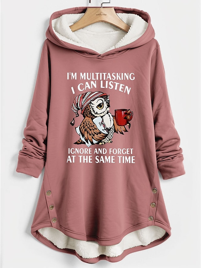Women's Hoodie Sweatshirt Pullover Fleece Lined Warm Pajamas Sherpa Animal Letter Street Casual Print Warm Funny Comfrt Long Sleeve Top Micro-elastic Fall Winter Comfrt Breathable Soft Fabric