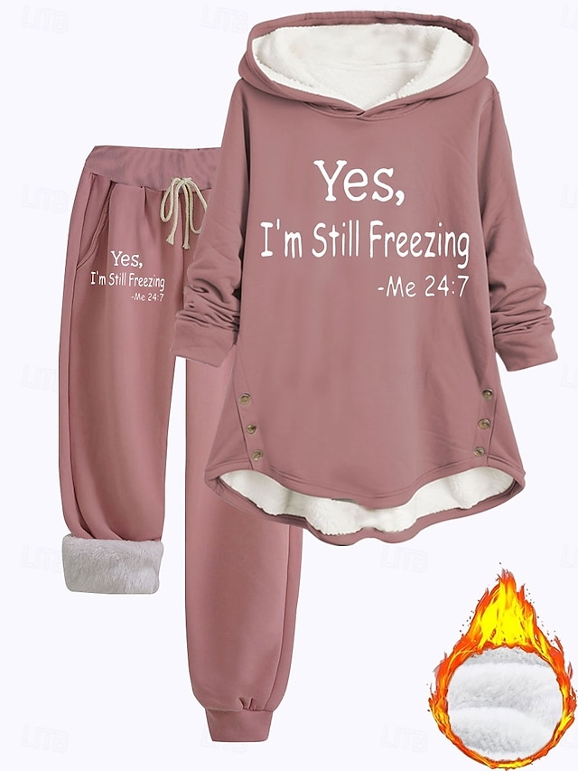 Women's Hoodie Sweatshirt Pullover Fleece Lined Warm Pajamas Hoodie Daily Long Sleeve Hooded Letter Drawstring Print Casual Black Dark Pink Red Fall Regular Fit
