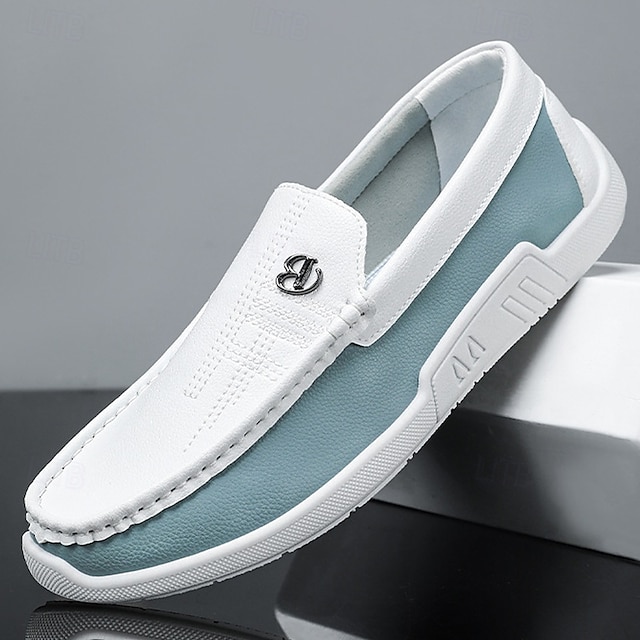 Men's Casual Slip-On Penny Loafers, Two-Tone Leather with Metallic Detail, Elegant Footwear for Smart Casual Events
