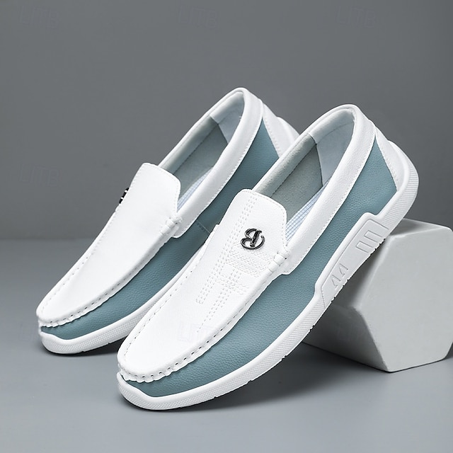 Men's Casual Slip-On Penny Loafers, Two-Tone Leather with Metallic Detail, Elegant Footwear for Smart Casual Events