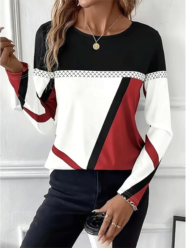 Easter Women's T shirt Long Sleeve Crew Neck Long Sleeve Tunic Graphic Plaid Vintage Stylish Classic Round Neck Regular Tops Daily Print Black Red Blue Purple Brown Fall Prefall