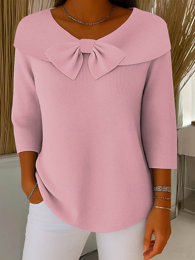 Women's Sweater Elegant Casual Soft Pure Color Ribbed Boat Neck Knitted Long Sleeve Regular Tops Knit Outdoor Daily Weekend Black Pink Spring Fall