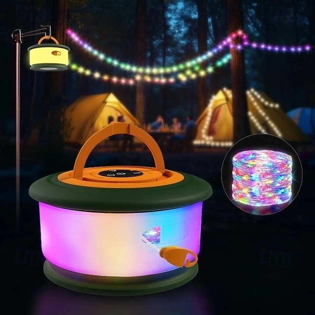 Camping String Lights, 2 in 1 Rechargeable Tent Lights String with 19 Lighting Modes,Quick Storage,Portable LED Lamp for Bedroom Yard Decor Christmas Camping Essentials