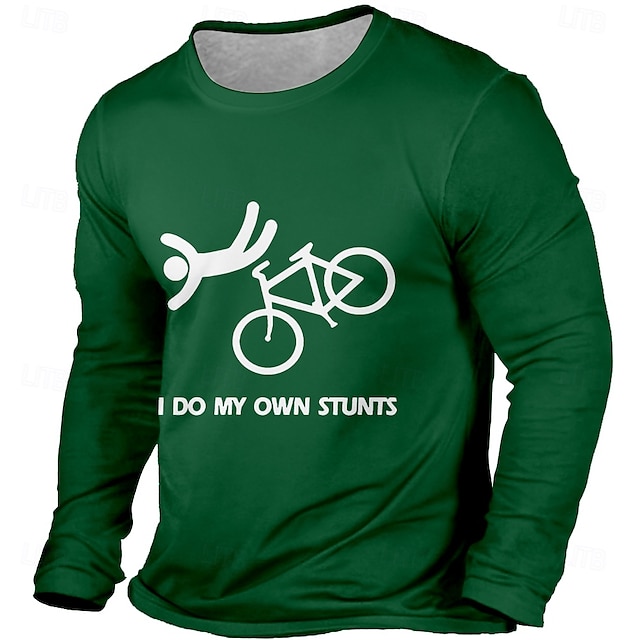 Men's Funny Long Sleeve T-Shirt - 'I Do My Own Stunts' Cycling Bike Rider Graphic Tee