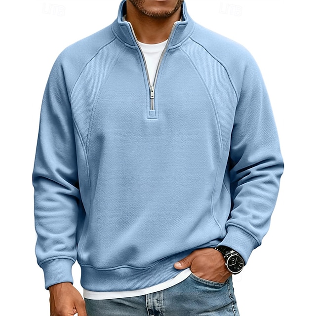 Men's Polo Shirts Quarter Zip Polo Daily Wear Date Quarter Zip Long Sleeve Fashion Basic Plain Zipper Spring Fall Regular Fit Blue Apricot Black White Red Navy Blue Polo Shirts