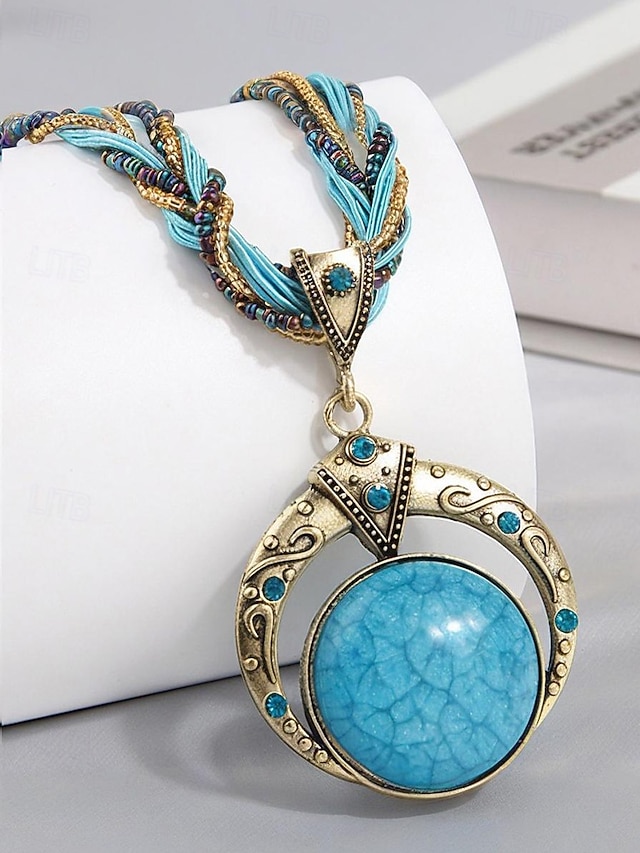 Women's Bohemian Alloy Necklace with Multi-Colored Beaded Rope, Unique Pendant Design, Perfect for Casual and Festival Wear