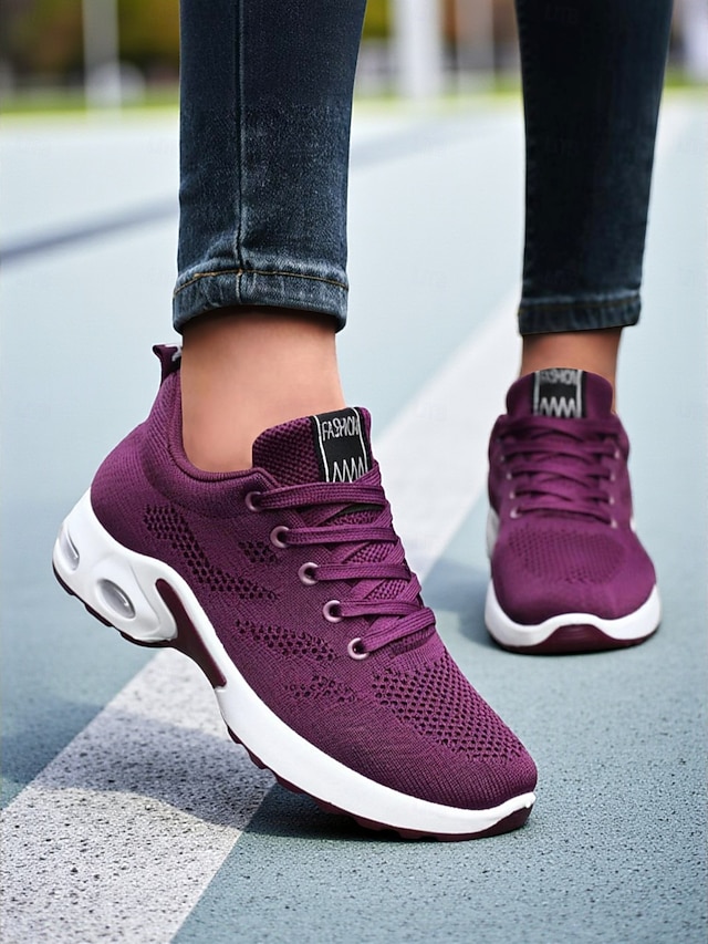 Women's Purple Flyknit Running Shoes 鈥?Lightweight Breathable Sport Sneakers for Gym, Jogging, Walking and Everyday Casual Wear