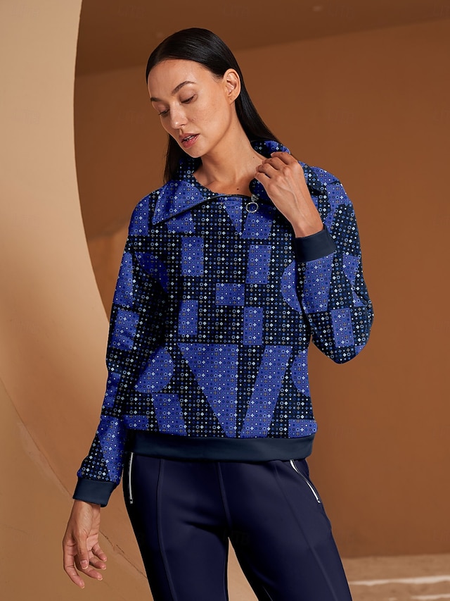 Women's Golf Pullover Sweatshirt Navy Blue Long Sleeve Top Ladies Golf Attire Clothes Outfits Wear Apparel