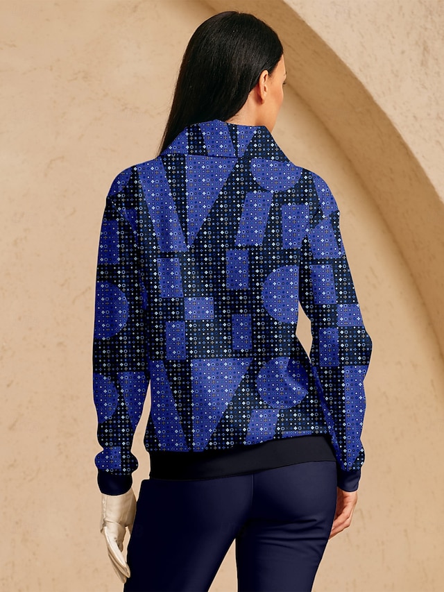 Women's Golf Pullover Sweatshirt Navy Blue Long Sleeve Top Ladies Golf Attire Clothes Outfits Wear Apparel